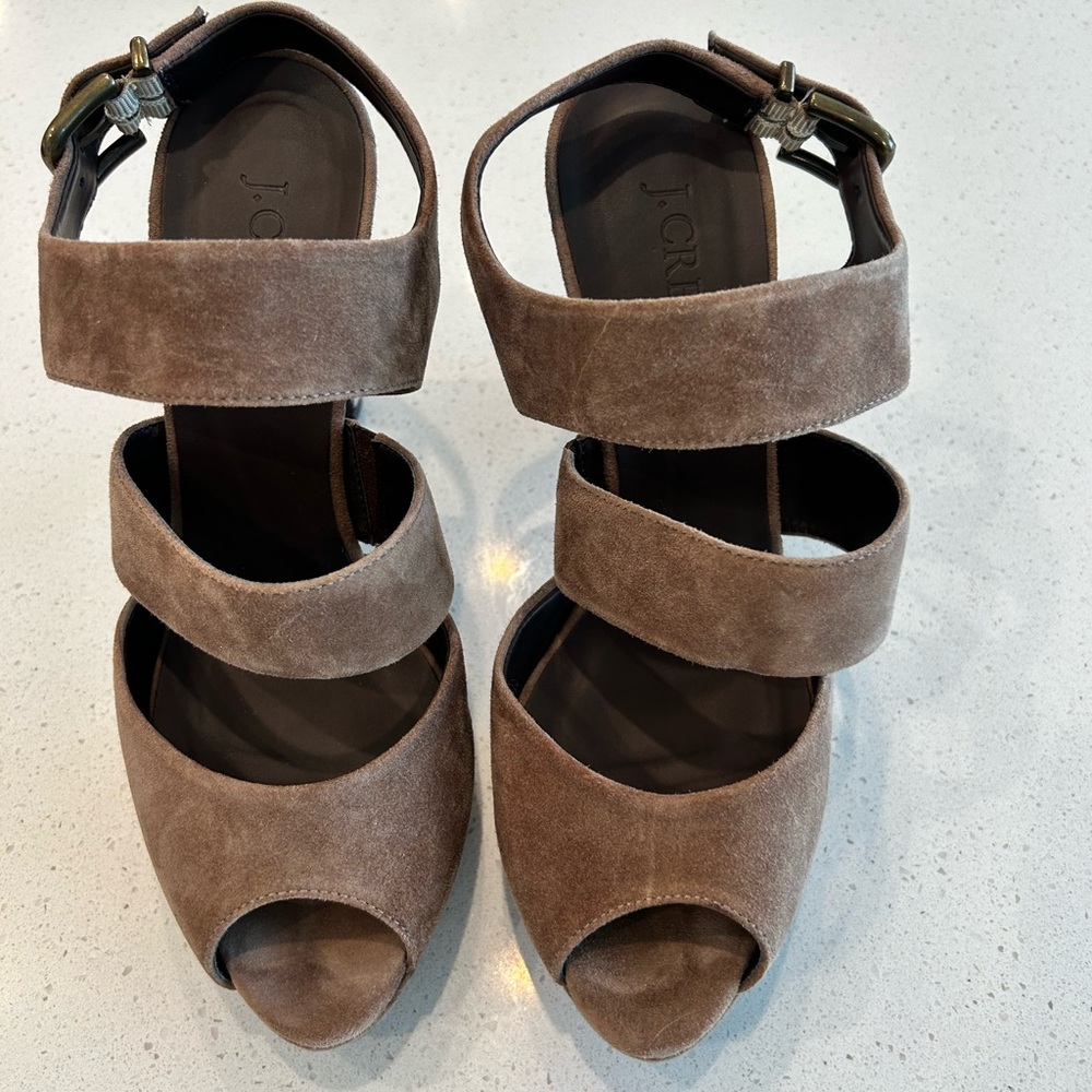 J. Crew Brown Sandals with Ankle Straps and Block Heels